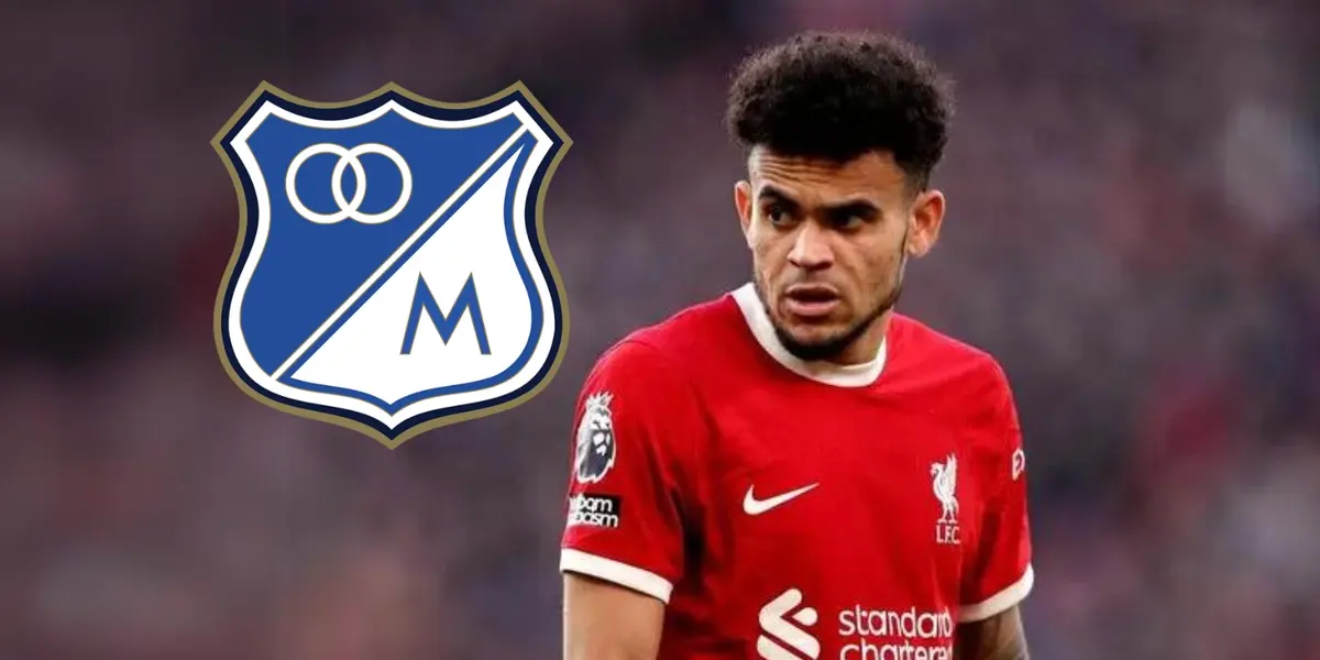 Luis Díaz y el logo de Millonarios FC