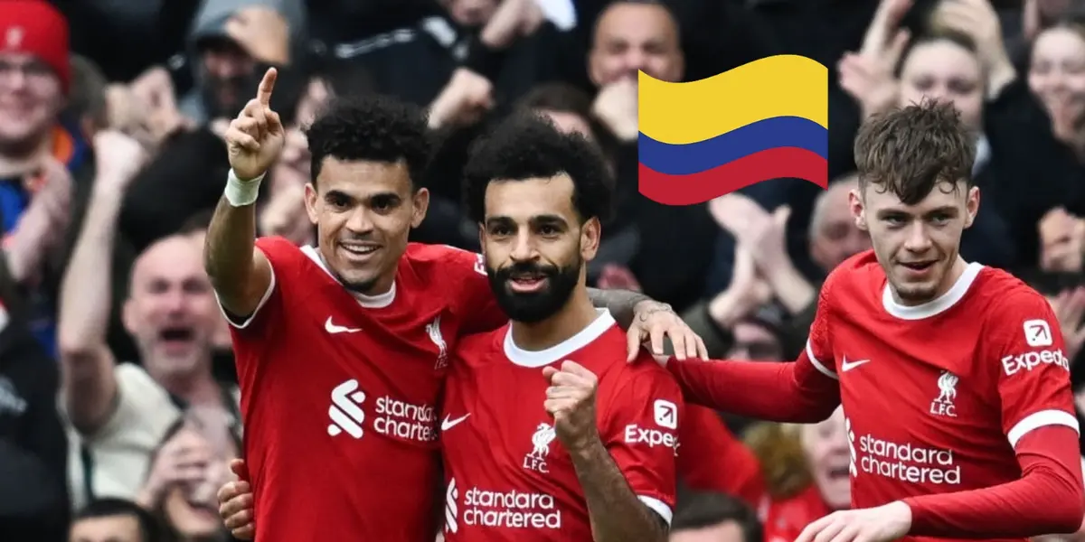 Luis Díaz y Mohamed Salah celebrando un gol. Foto tomada de Liverpool Echo.