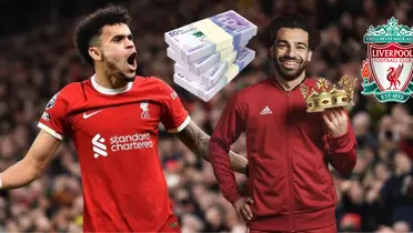 Luis Díaz y Mohamed Salah jugadores del Liverpool de Inglaterra