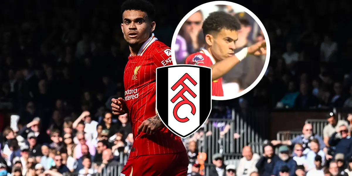 Luis Díaz y su gol para intentar salvar al Liverpool que cayo 3-2 ante Fulham Foto: LFC, Captura de MAX y Escudoteca