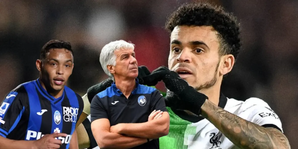 Luis Muriel, al lado Gian Piero Gasperini y Luis Díaz. FOTO: Win Sports