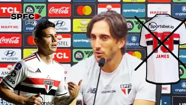 Luis Zubeldía en rueda de prensa en el Sao Paulo de Brasil