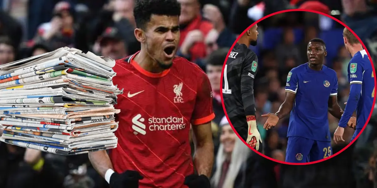 Mientras Luis Díaz es crack en Liverpool, así acabó la prensa con Moisés Caicedo (Foto tomada de El Espectador y El Universo)