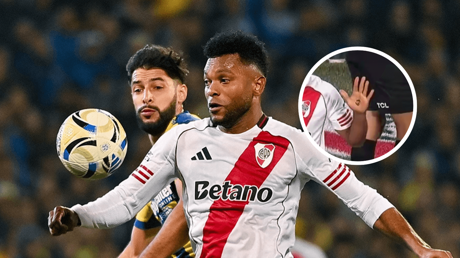 Miguel Ángel Borja y el nuevo detalle que le hizo ser viral en River Plate el fin de semana Foto: CARP y Captura de X