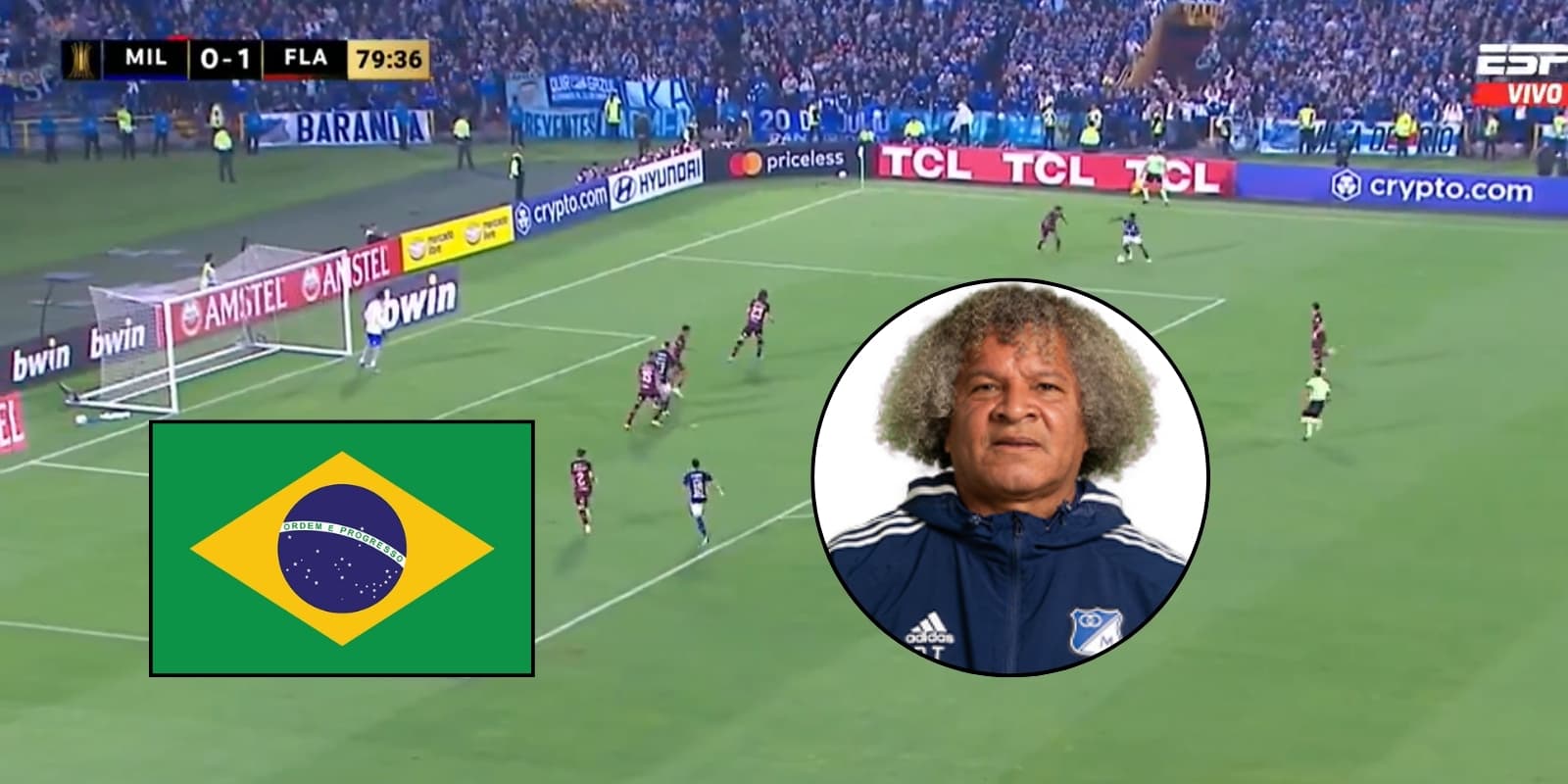 Millonarios FC jugó contra Flamengo. Foto tomada de Millonarios FC Website y captura de pantalla de ESPN.