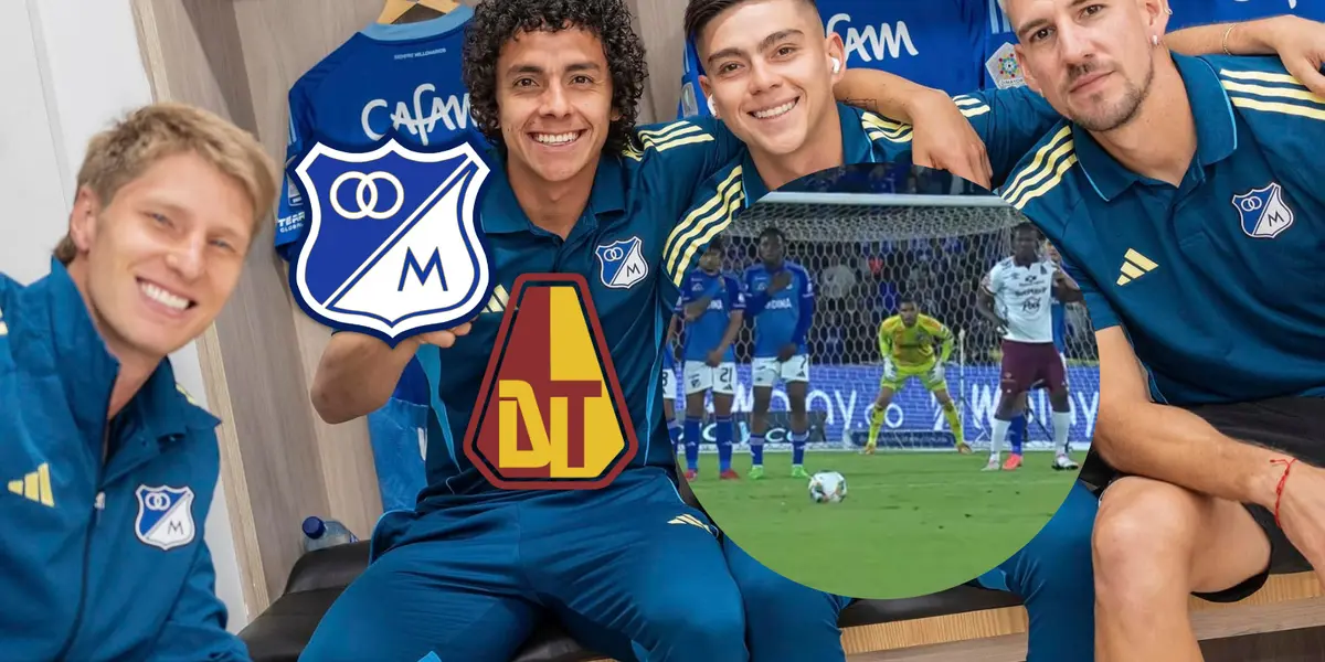 Millonarios FC vs Deportes Tolima Foto: MFC, Captura de Win Sports y Escudoteca