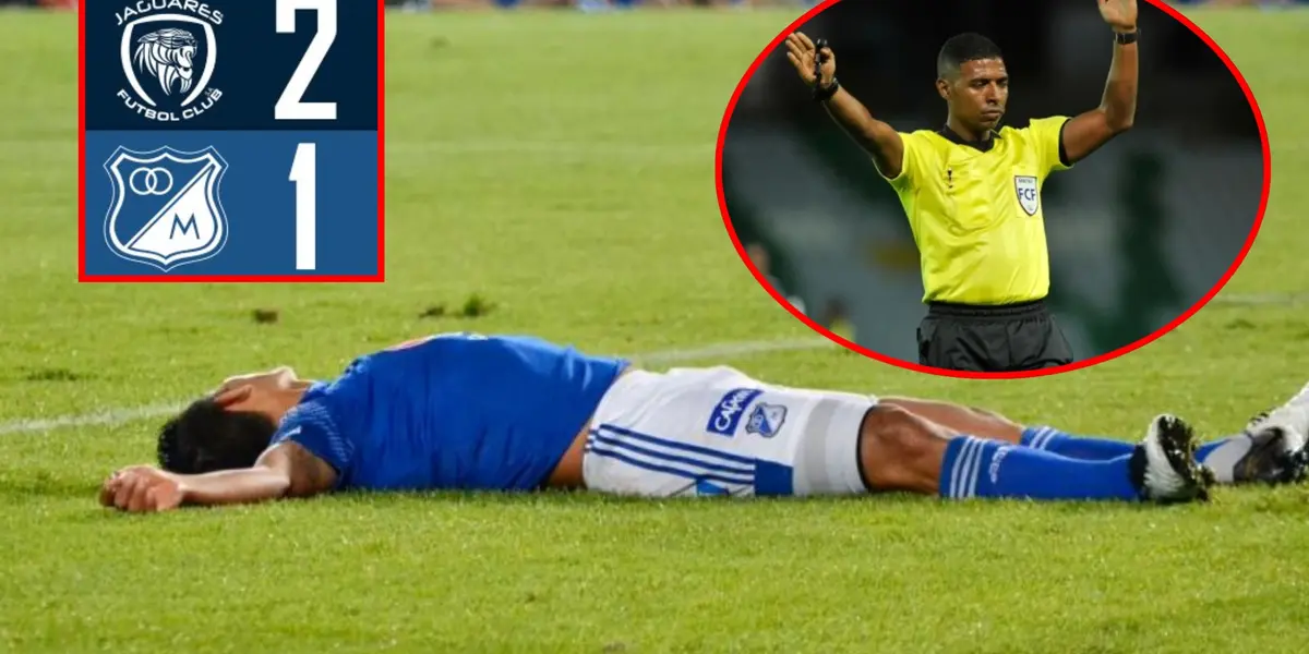 Millonarios no puede ganar ni recibiendo ayuda del árbitro (Foto tomada de Futbolred, Win Sports y redes Millonarios)