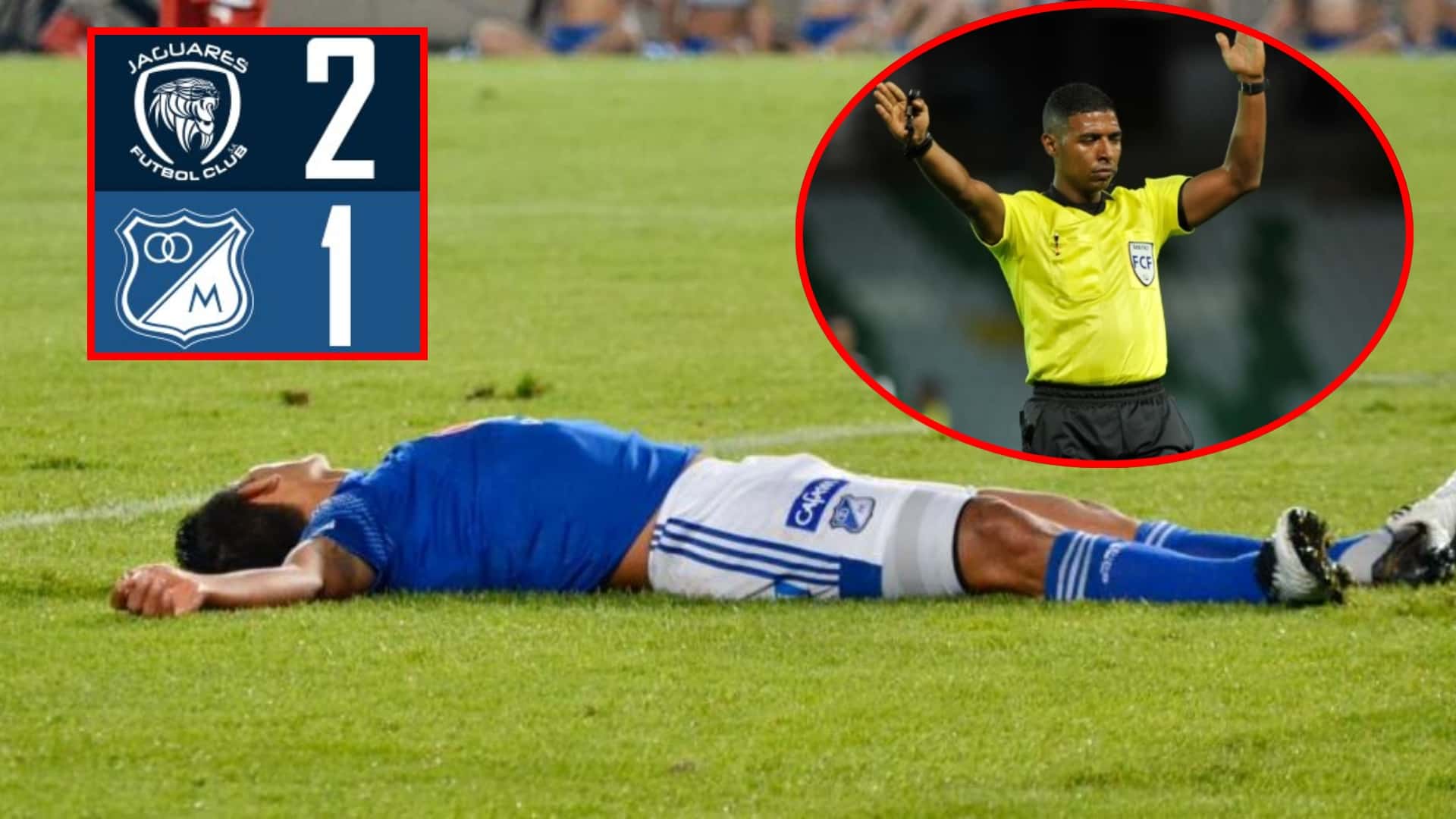 Millonarios no puede ganar ni recibiendo ayuda del árbitro (Foto tomada de Futbolred, Win Sports y redes Millonarios)