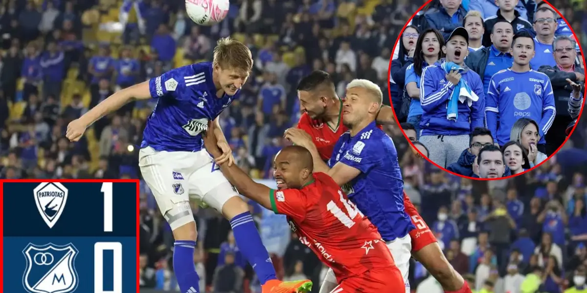 Millonarios perdió ante el colero Patriotas en liga (Foto tomada de Antena 2, redes de Millonarios, Fútbolred)
