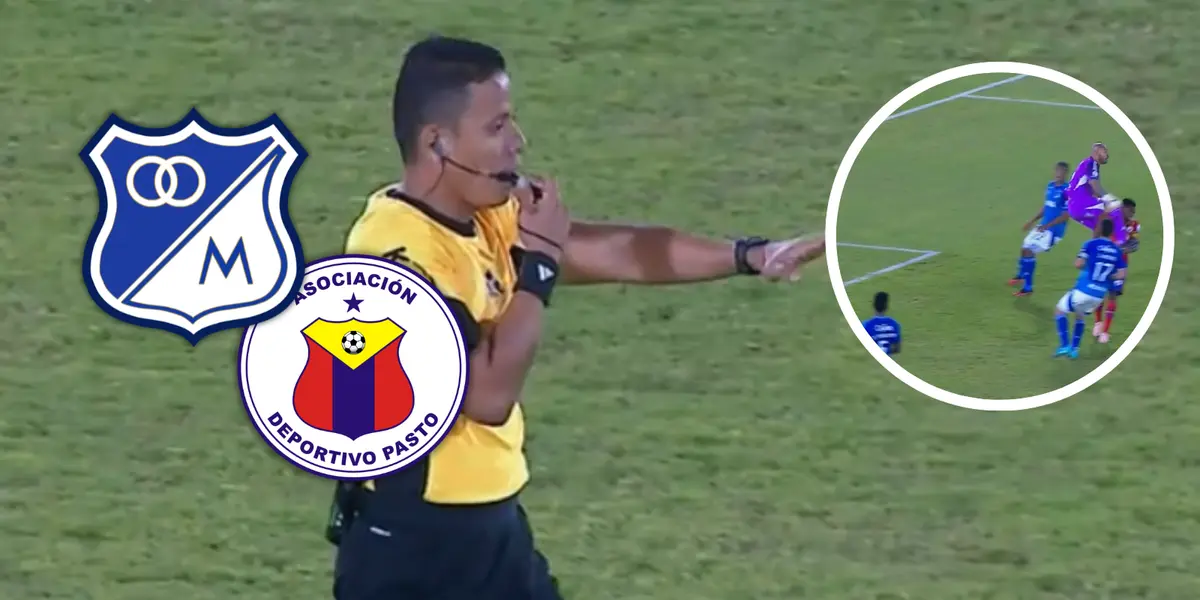 Millonarios se impuso al Deportivo Pasto con una seria polémica al final Foto: Escudoteca y Captura de Win Sports