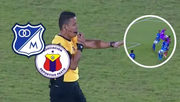 Millonarios se impuso al Deportivo Pasto con una seria polémica al final Foto: Escudoteca y Captura de Win Sports