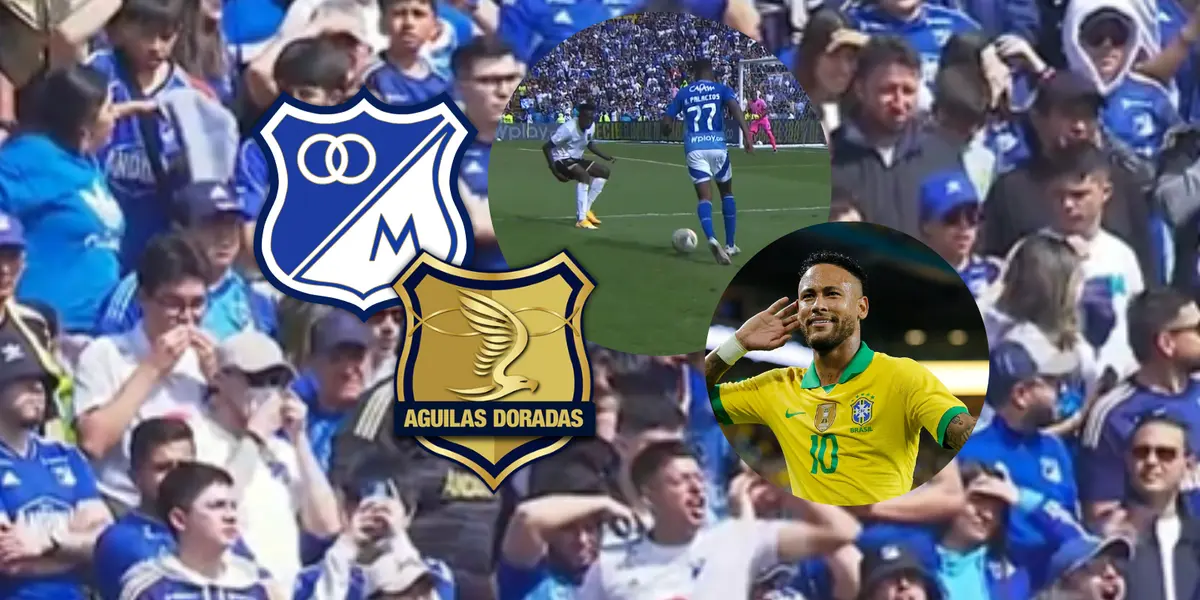 Millonarios vs Águilas Doradas Foto: Captura de Win Sports, CBF y Escudoteca