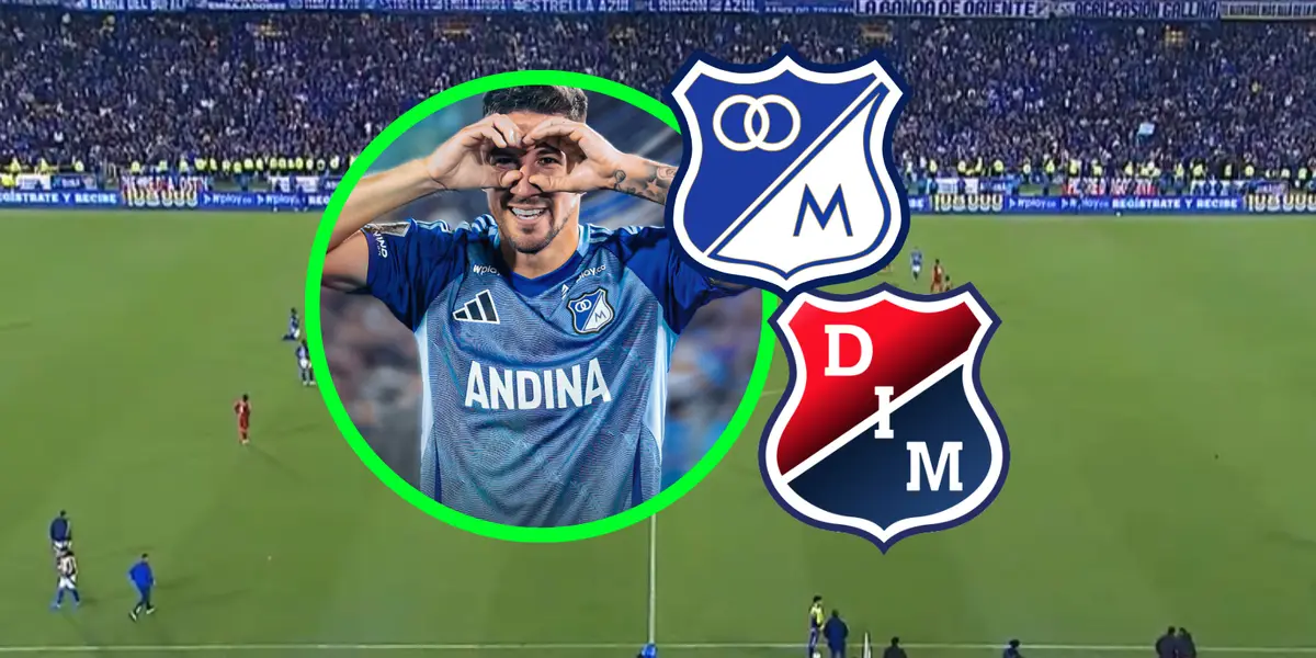 Millonarios vs Independiente Medellín Foto: Captura de Win Sports, MFC y Escudoteca