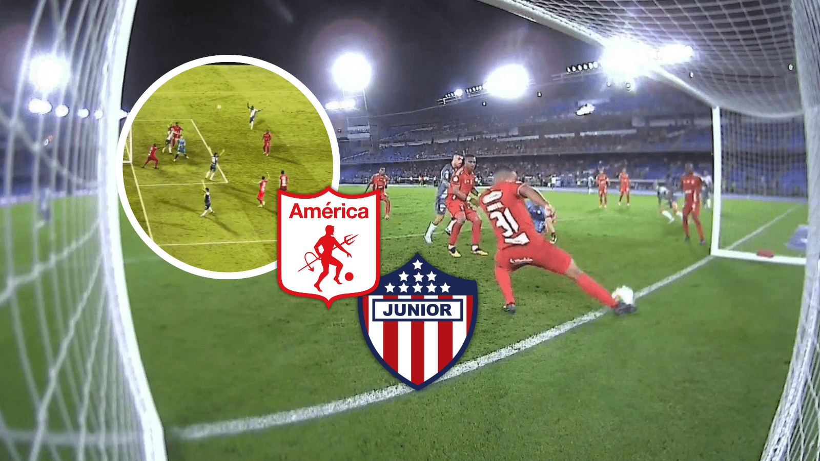 Mira los detalles de América vs Junior y la imagen que poco se detalló en Win Foto: Captura de X @edmartinezm, Win Sports y Escudoteca