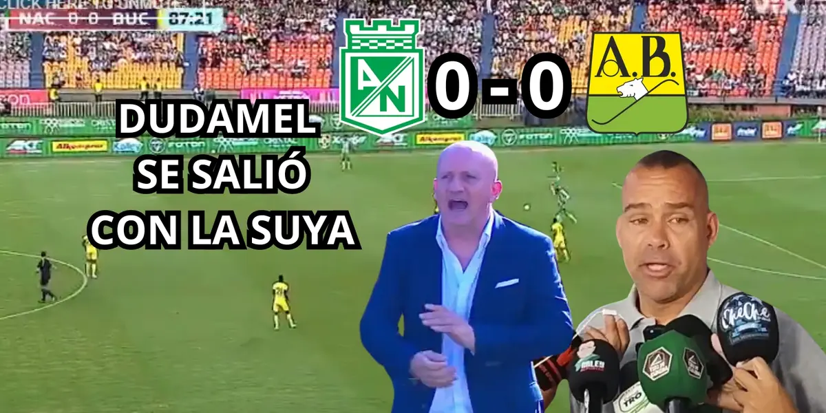 Nacional empató con el Bucaramanga. Foto captura de pantalla de Win Sports y foto de Dudamel de Arley Deportes en Twitter.
