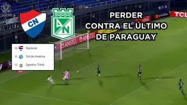 Nacional otra vez perdió. Foto captura de pantalla CONMEBOL, logos Wikipedia, tabla de Google.