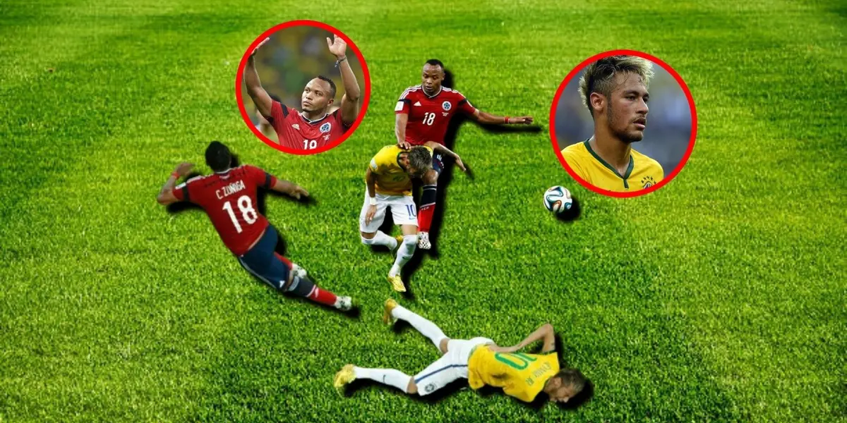 Neymar en el año 2014 fue lesionado en una acción fortuita en pleno Mundial por parte del colombiano Camilo Zúñiga.