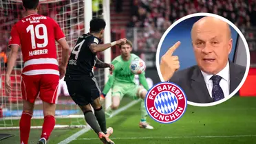 Ojo al comentario de Carlos Antonio Vélez sobre el partidazo de Luis Díaz Foto: FC Bayern, Escudoteca y Captura de Win Sports