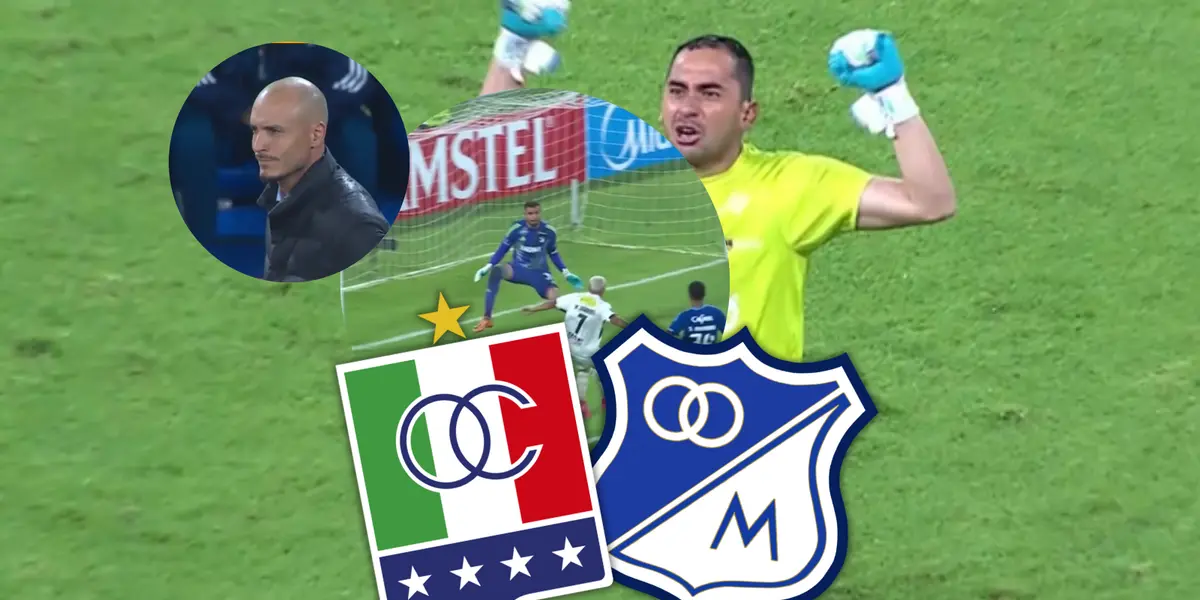 Once Caldas vs Millonarios Foto: Captura de D Sports y Escudoteca