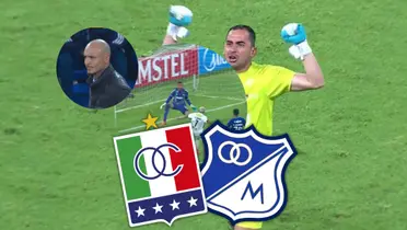 Once Caldas vs Millonarios Foto: Captura de D Sports y Escudoteca