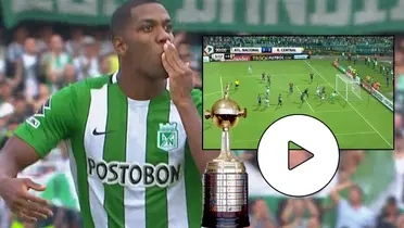 Orlando Berrío celebrando un gol con Atlético Nacional