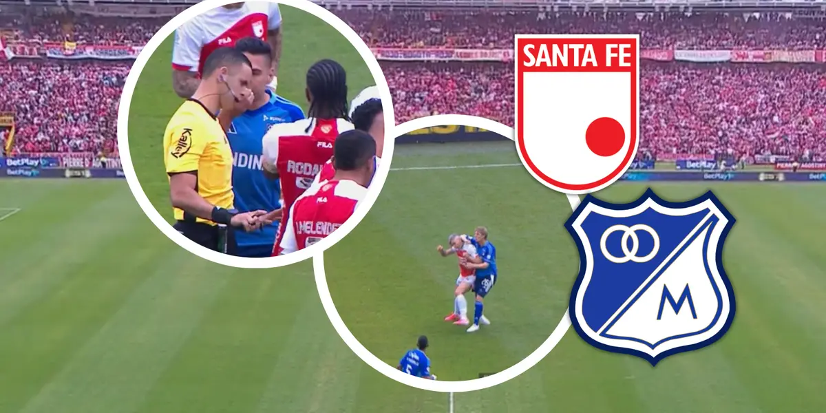 Ortega perdona roja a Millonarios y desata furia: ¿otra ayuda arbitral en la Liga BetPlay? Foto: Escudoteca y Captura de Win Sports