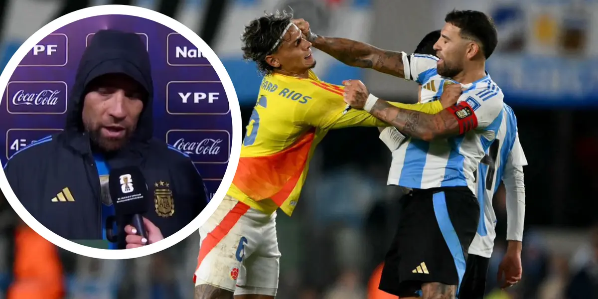 Otamendi terminó llorando tras el cruce con Ríos y lo tildan de “otro Dibu”. Foto: X y Captura de Telefé