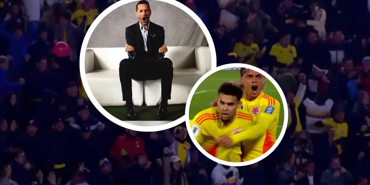 Pablo Giralt no gritó el gol de Lucho Díaz, pero su reacción igual llamó la atención.   Foto: Captura de Gol Caracol y Pablo Giralt