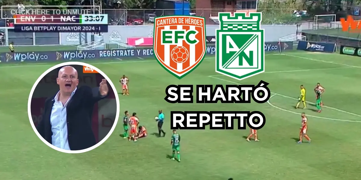 Pablo Repetto dirigiendo en Nacional contra Envigado. Foto tomada de una captura de pantalla de Win Sports.