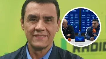 Pacho Vélez, con un gesto reflexivo, analiza las palabras de Falcao sobre el arbitraje.  Foto: Captura de ESPN y Dimayor