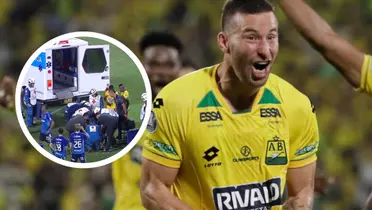 Parte médico de Pons: Alivio tras el susto en Bucaramanga. Foto: CONMEBOL y Captura de Win Sports