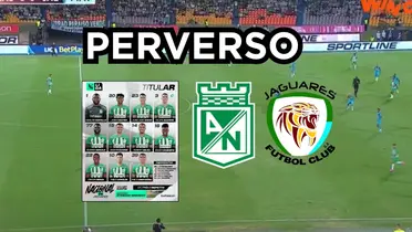 Partido de Atlético Nacional contra Jaguares de Córdoba. Foto tomada de captura de pantalla de Win Sports y Twitter Atletico Nacional.
