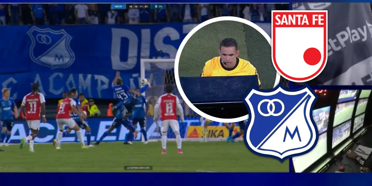 ¿Penal claro? Ortega se "embolató" y dejó pasar la jugada que marcó el clásico en Bogotá  Foto: Escudoteca y Captura de Win Sports
