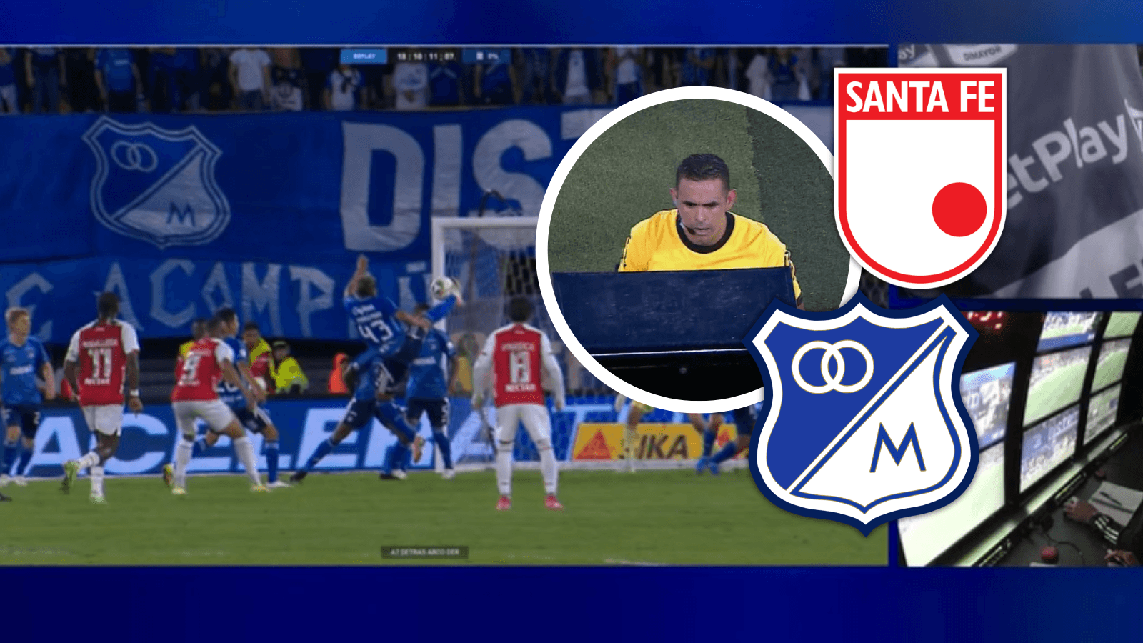 ¿Penal claro? Ortega se "embolató" y dejó pasar la jugada que marcó el clásico en Bogotá Foto: Escudoteca y Captura de Win Sports