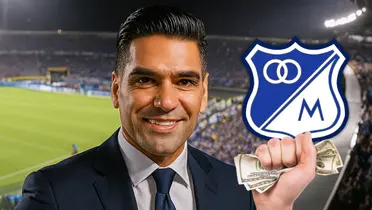 Radamel Falcao García y lo que sería una compra de Millonarios Foto: Creada con Chat GPT, Pexels y Escudoteca