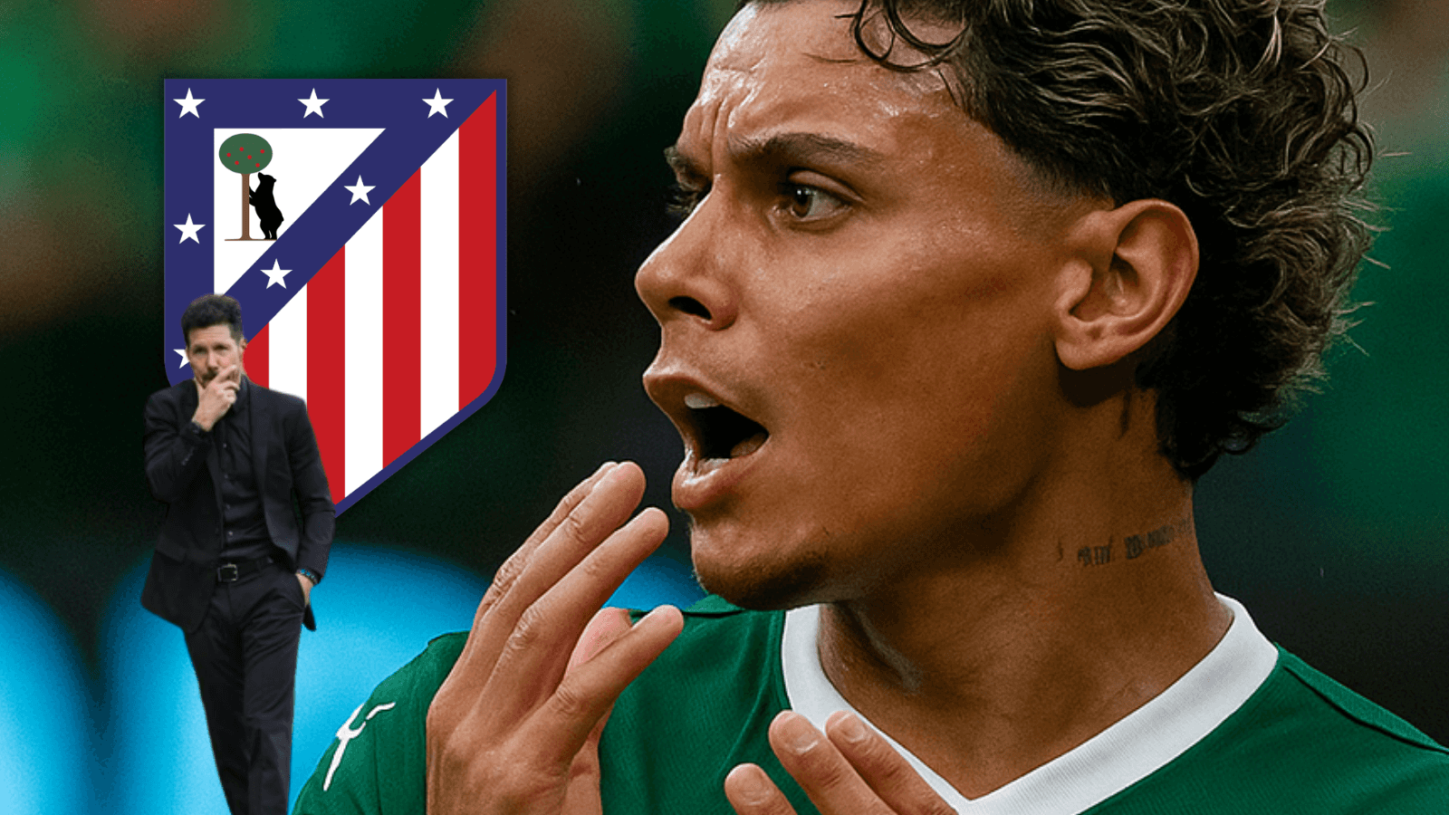 Richard Ríos estaría por llegar al Atlético de Madrid Foto: Creada con Chat GPT, Escudoteca y Atleti