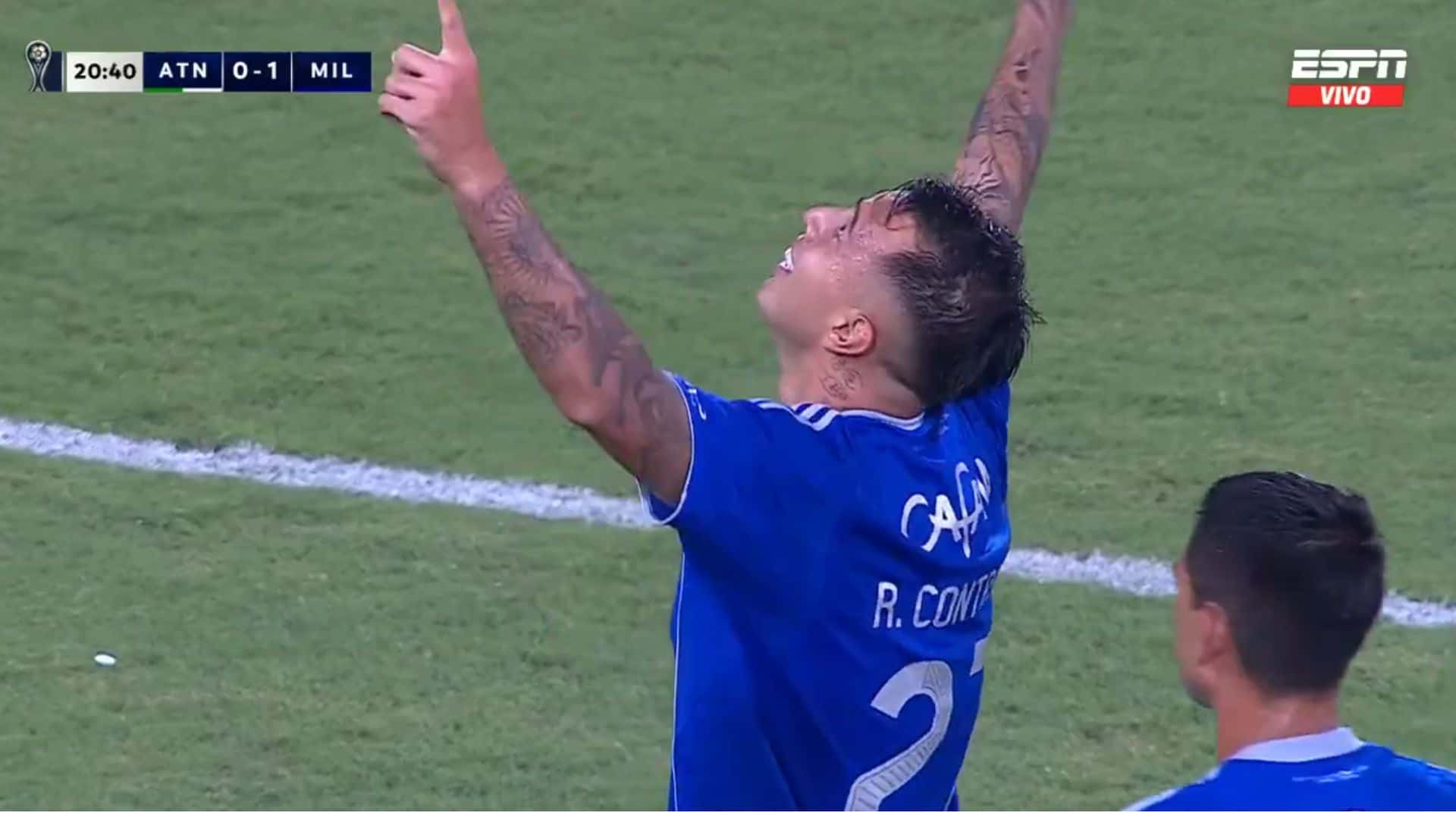 Rodrigo Contreras marcó desde mitad de cancha en el duelo ante Nacional - Captura de pantalla ESPN