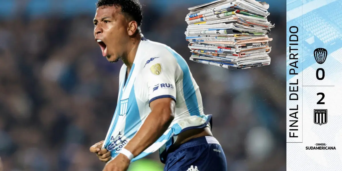 Roger Martínez celebrando gol con Racing de Argentina