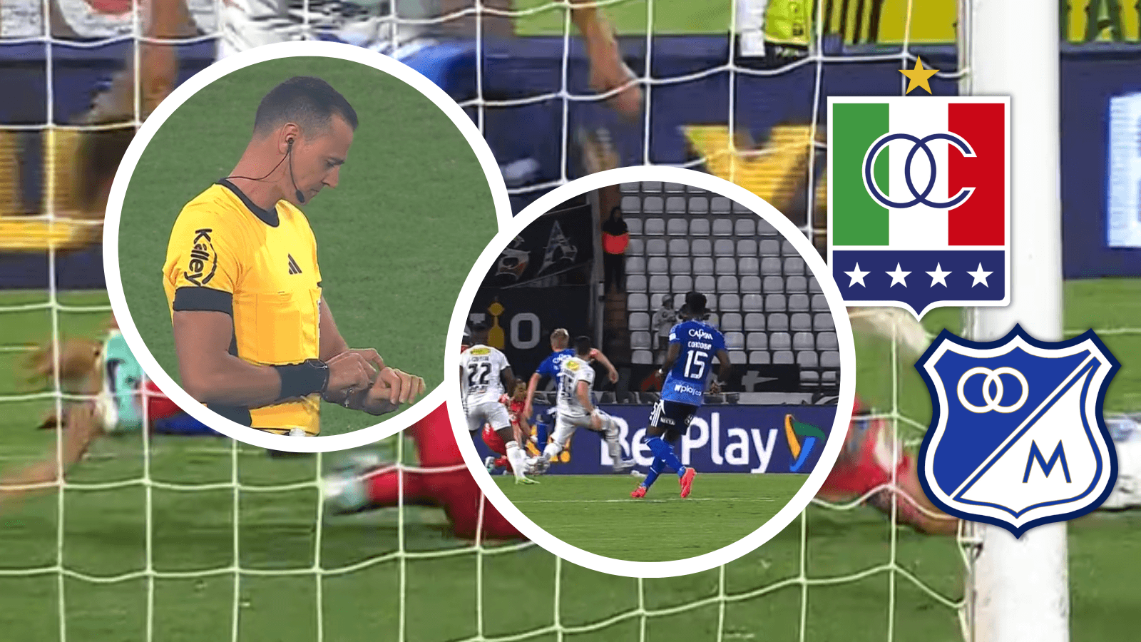 Roldán mostró el video clave que explica por qué no hubo penal para Millonarios. Foto: Escudoteca y Captura de Win Sports