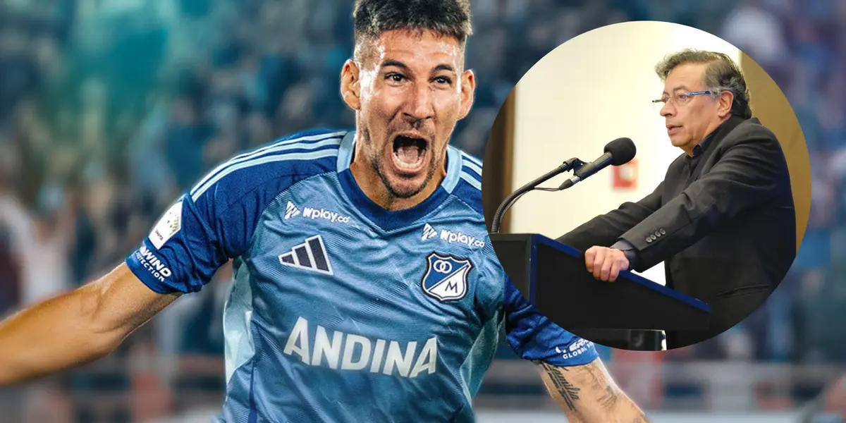 Santiago Giordana, atacante de Millonarios y Gustavo Petro Foto: MFC y Gustavo Petro