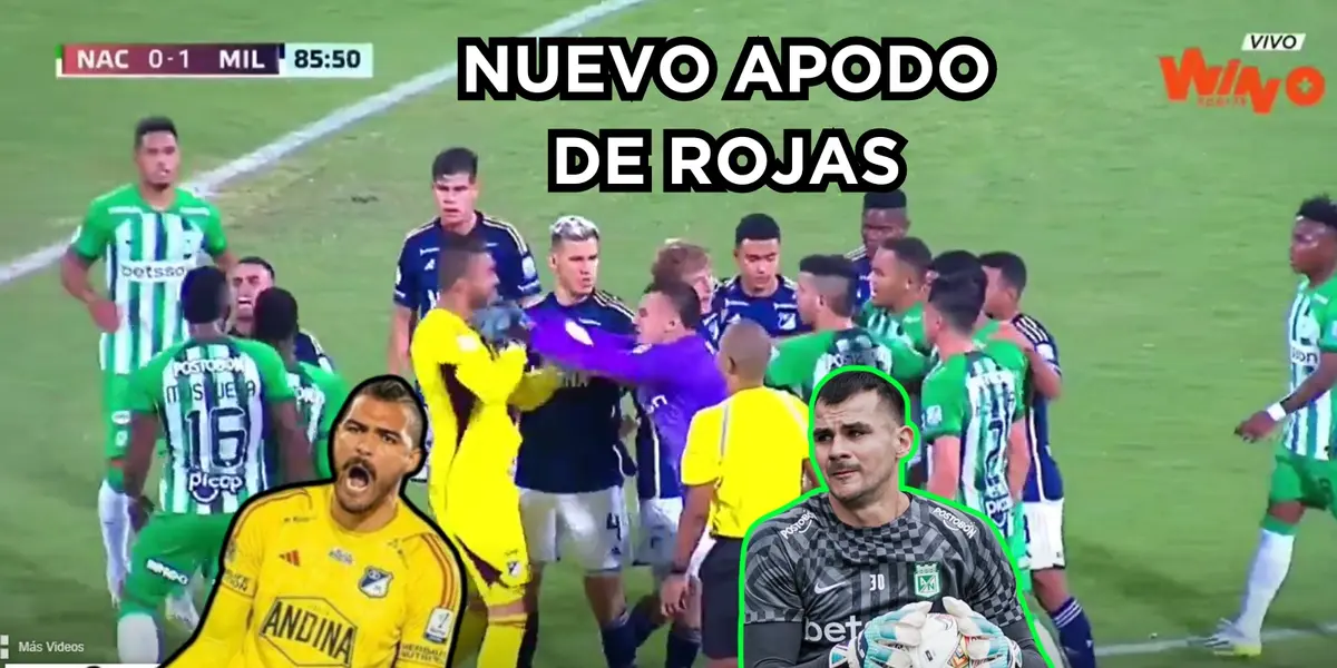   Santiago Rojas no le comió cuento a Montero. Foto captura de pantalla de Win Sports, Gol Caracol y Twitter Atlético Nacional.