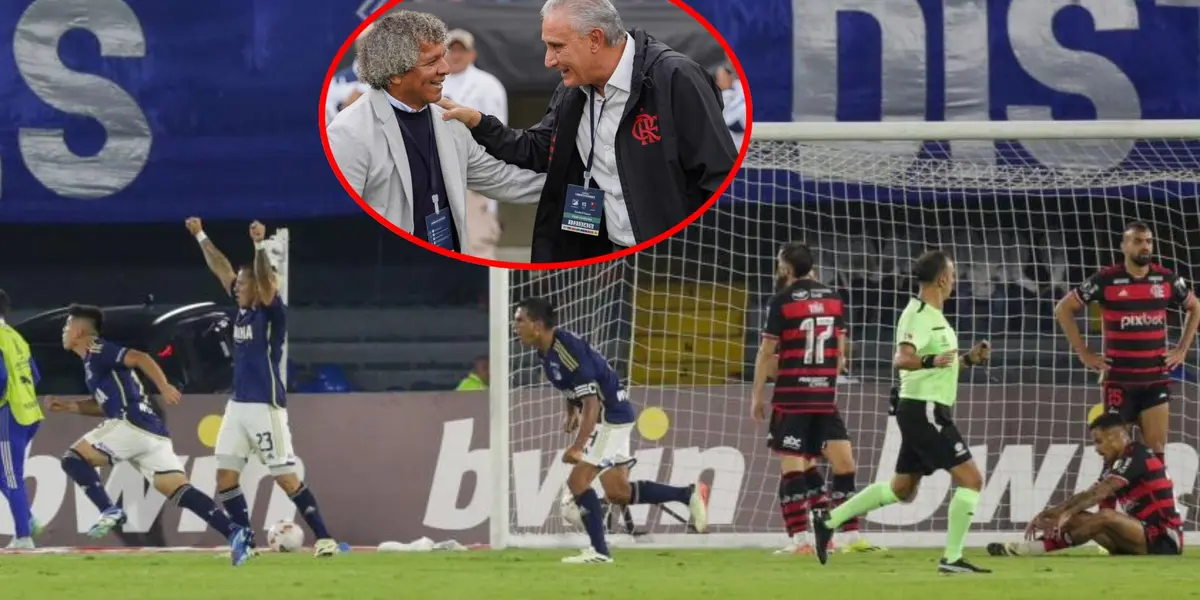 Tite y Alberto Gamero hablando previo al partido Millonarios vs Flamengo por Copa Libertadores