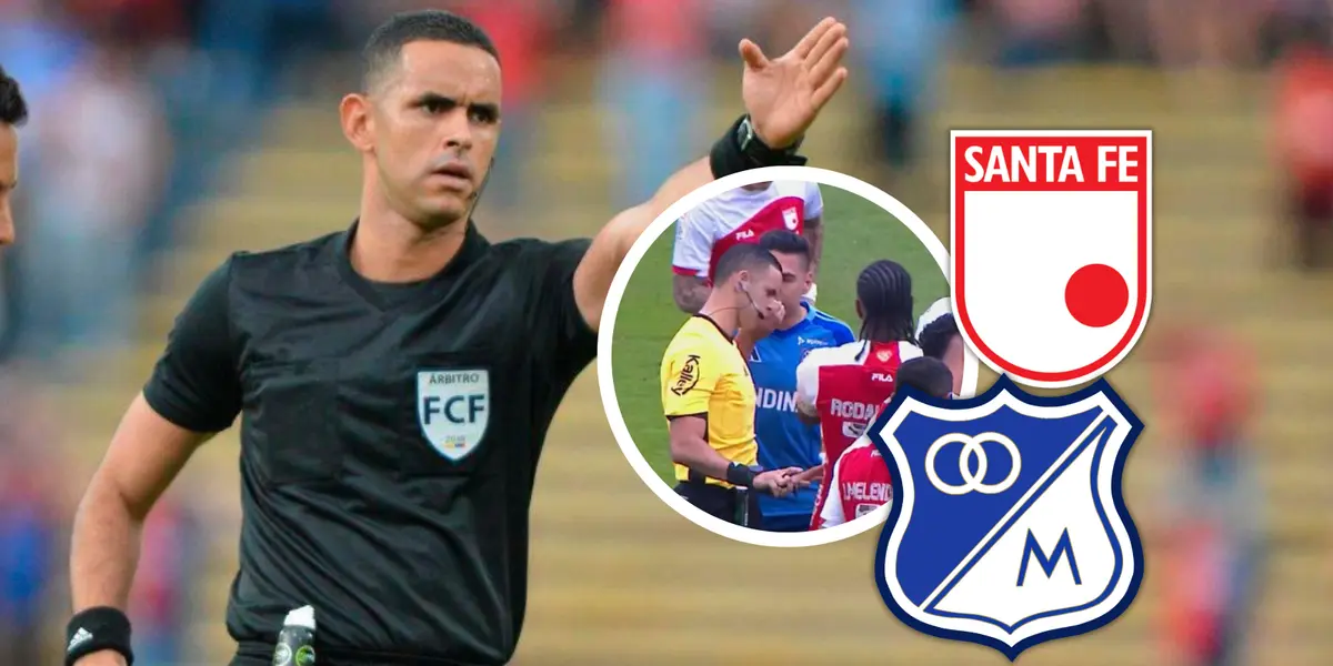 Tres errores arbitrales de Ortega desatan polémica en el Santa Fe vs. Millonarios de hoy. Foto: Dimayor, Captura de Win y Escudoteca