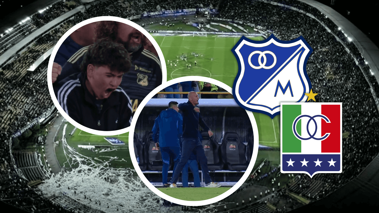 Un empate con sabor amargo: el error de Millonarios que podría costarles la clasificación. Foto: Escudoteca y Captura de Win Sports