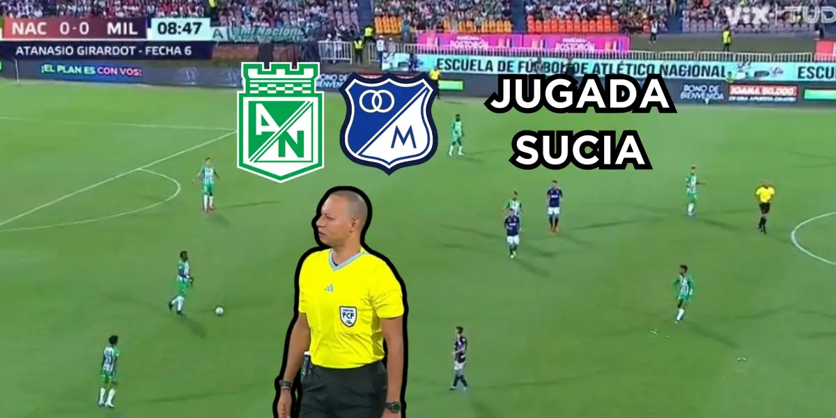 Un jugador de Millonarios FC jugó sucio. Foto captura de pantalla de Win Sports.