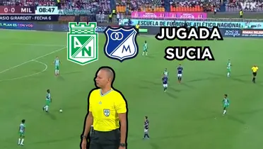 Un jugador de Millonarios FC jugó sucio. Foto captura de pantalla de Win Sports.