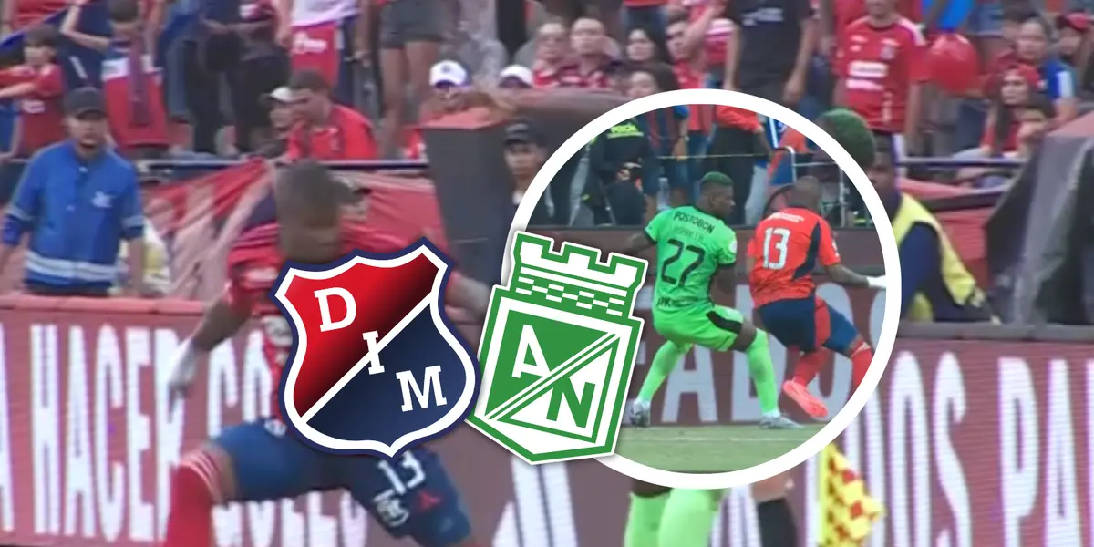 Una jugada polémica revisada por el VAR dejó a Medellín con un hombre menos en el clásico paisa Foto: Escudoteca y Captura de Win Sports
