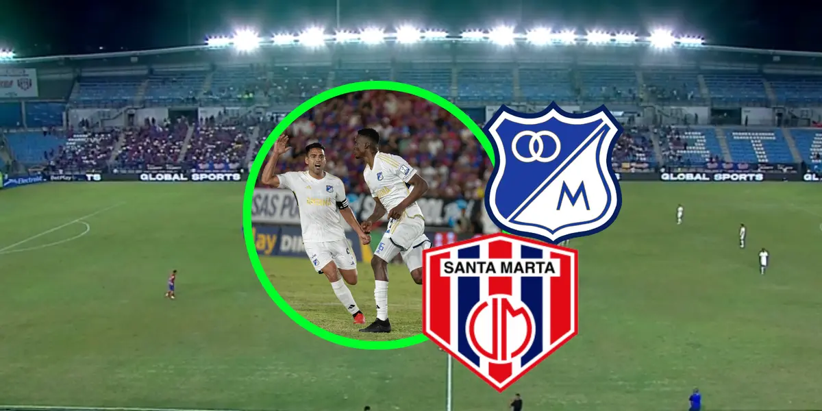 Unión Magdalena vs Millonarios Foto: Captura de Win Sports y Escudoteca