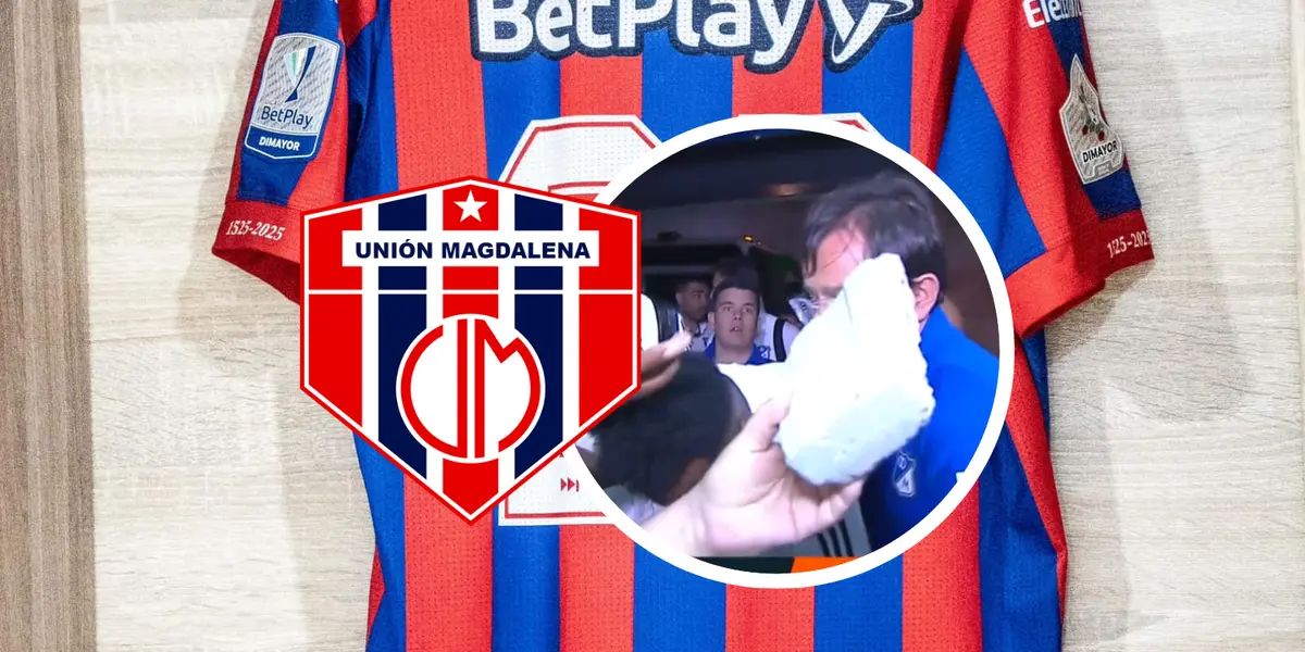 Unión Magdalena vs Millonarios Foto: Escudoteca, Unión Magdalena y Captura de Win Sports