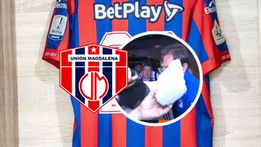 Unión Magdalena vs Millonarios Foto: Escudoteca, Unión Magdalena y Captura de Win Sports